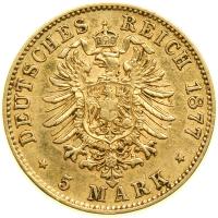 German States - Bavaria. 5 Marks, 1877-D. VF - 2