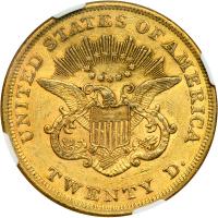 1855 $20 Liberty. NGC AU55 - 2