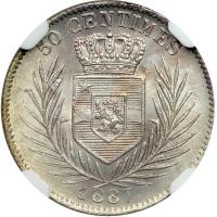 Belgian Congo. 50 Centimes, 1887. NGC MS64 - 2