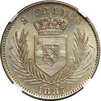 Belgian Congo. 2 Francs, 1887. NGC UNC - 2