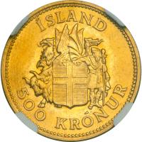 Iceland. 500 Kronur, 1961. NGC MS67 - 2