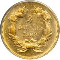 1869 $3 Gold. PCGS MS63 - 2