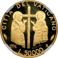 Italian States - Papal/Roman States. 50,000 Lire, 1996. NGC PF68 - 2