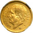 Mexico. 5 Pesos, 1905-M. NGC AU55