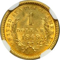 1849 $1 Gold Liberty. Open wreath - 2