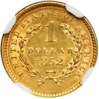 1852 $1 Gold Liberty. NGC AU58 - 2