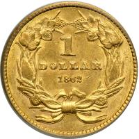 1862 $1 Gold Indian. PCGS AU58 - 2