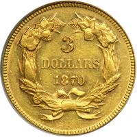 1870 $3 Gold. PCGS AU58 - 2
