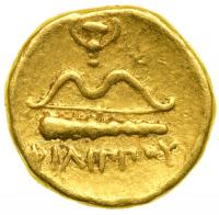 Macedonian Kingdom. Phillip II, 359-336 BC. Gold 1/4 Stater (2.14g). VF - 2