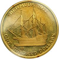 Bermuda. 3 Piece Proof Set: Gold 100 and 50 Dollars, plus silver 25 Dollars, 1977. PF - 2
