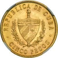 Cuba. 5 Pesos, 1916. NGC MS62 - 2