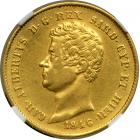 Italian States - Sardinia. 20 Lire, 1846-P. NGC AU