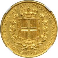 Italian States - Sardinia. 20 Lire, 1846-P. NGC AU - 2