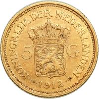 Netherlands. 5 Gulden, 1912. VF - 2