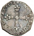 France. &frac14; Quart d' ecu, 1592-T (Nantes). NGC VF