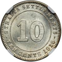 Straits Settlements. 10 Cents, 1919. NGC MS63 - 2