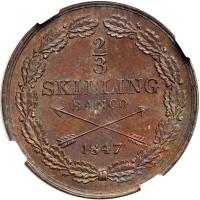 Sweden. 2/3 Skilling, 1847. NGC MS62 - 2