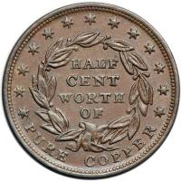 1837 Half Cent Hard Times Token, Low-49 Rulau HT-73 R2 AU50 - 2