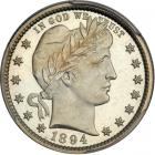 1894 Barber Quarter Dollar. PCGS PF66