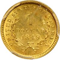 1849 $1 Gold Liberty. Open wreath. PCGS MS62 - 2