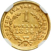 1854-D $1 Gold Liberty. NGC AU58 - 2