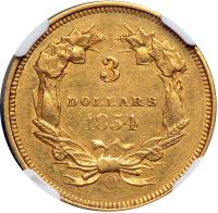 1854-O $3 Gold. NGC AU58 - 2