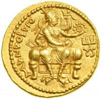 Kushan Empire. Kanishka I, AD 127/8-152. AR Dinar (7.96 g). EF - 2