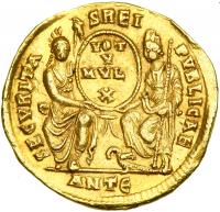 Jovian, AD 363-364. Gold Solidus (4.48 g) minted at Antioch, 27 June AD 363-16 Feb. 364. VF - 2