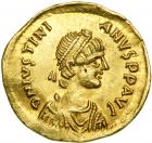 Justinian I, 527-565. Gold Semissis (2.21 g) minted at Constantinople. EF