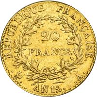 France. 20 Francs, AN 12-A. NGC EF45 - 2
