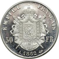 France. Platinum 50 Francs, 1862-A. BU - 2