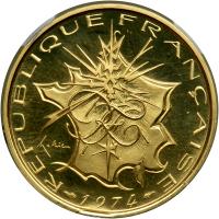 France. Piefort Gold 10 Francs, 1974. NGC PF68 - 2