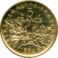 France. Piefort Gold 5 Francs, 1976. NGC PF67 - 2