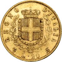 Italy. 20 Lire, 1866-T BN. NGC AU58 - 2