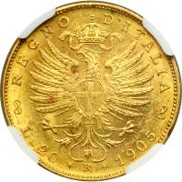 Italy. 20 Lire, 1905-R. NGC MS61 - 2