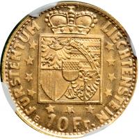 Liechtenstein. 10 Franken, 1946-B. NGC MS65 - 2