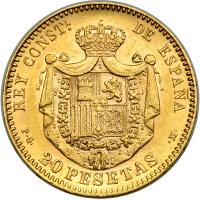 Spain. 20 Pesetas, 1892 (92) PGM. NGC AU58 - 2