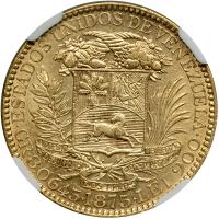 Venezuela. 5 Venezolanos, 1875-A. NGC AU55 - 2