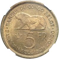 Belgian Congo. 5 Francs, 1936. NGC MS64 - 2