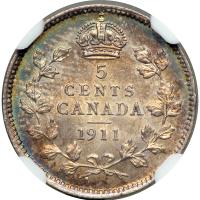 Canada. 5 Cents, 1911. NGC AU58 - 2