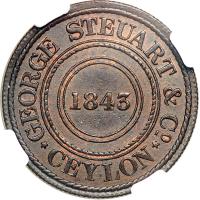 Ceylon. Token Valued at 19 Cents, 1843 (1881). NGC AU58 - 2