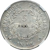 France. 5 Francs, AN 12-A (Paris). NGC AU - 2