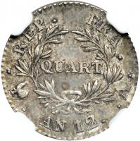 France. ¼ Franc, AN 12-A. NGC MS62 - 2