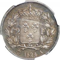 France. 2 Francs, 1824-A (Paris). NGC AU55 - 2