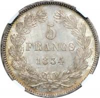 France. 5 Francs, 1834-T (Nantes). NGC MS64 - 2