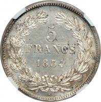 France. 5 Francs, 1834-H (La Rochelle). NGC MS62 - 2