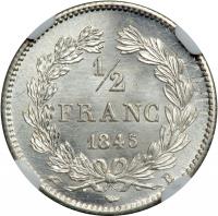 France. ½ Franc, 1845-B. NGC MS66 - 2