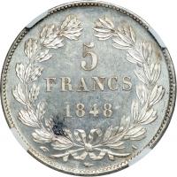 France. 5 Francs, 1848-A (Paris). NGC MS62 - 2