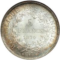 France. 5 Francs, 1874-K. NGC MS65 - 2