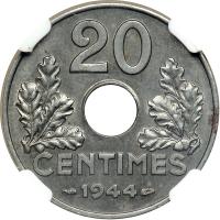 France. 20 Centimes, 1944. NGC MS65 - 2